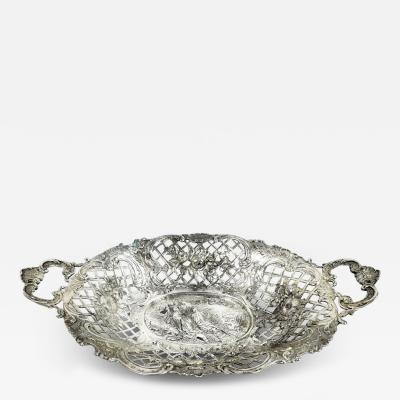 Antique German Hanau Rococo Silver Bowl with Pastoral Scene