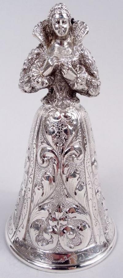 Antique German Hanau Silver Baroque Jungfrau Belle Bell