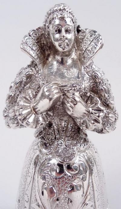 Antique German Hanau Silver Baroque Jungfrau Belle Bell