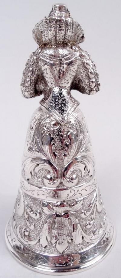 Antique German Hanau Silver Baroque Jungfrau Belle Bell