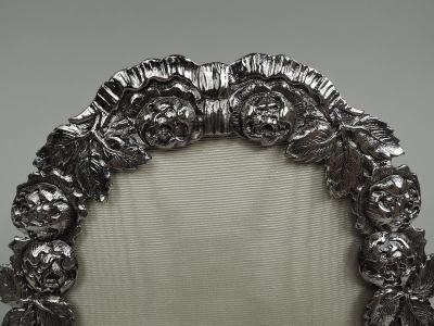 Antique German Hanau Silver Floral Garland Picture Frame