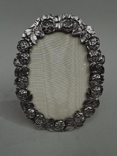 Antique German Hanau Silver Floral Garland Picture Frame