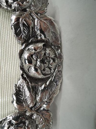 Antique German Hanau Silver Floral Garland Picture Frame