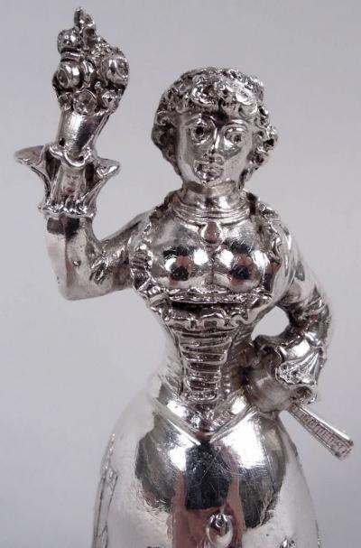 Antique German Hanau Silver Rococo Jungfrau Belle Bell