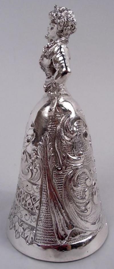 Antique German Hanau Silver Rococo Jungfrau Belle Bell