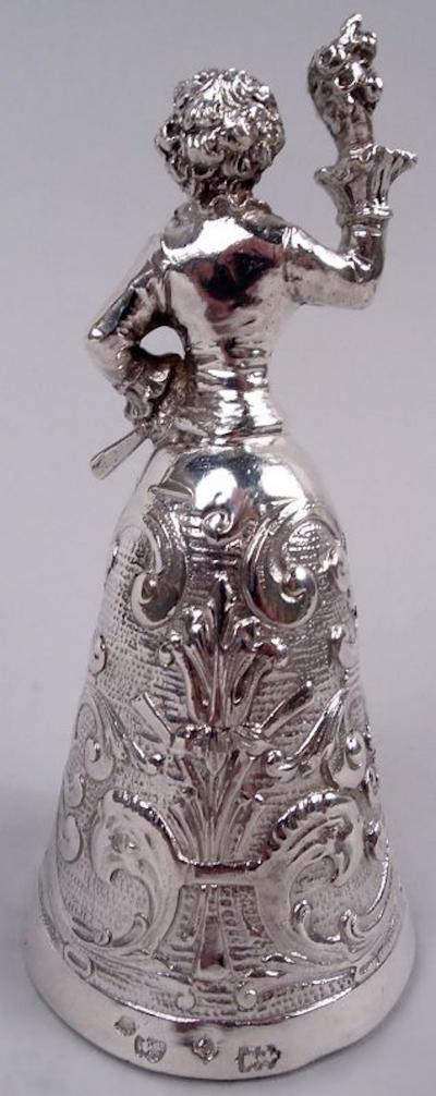 Antique German Hanau Silver Rococo Jungfrau Belle Bell