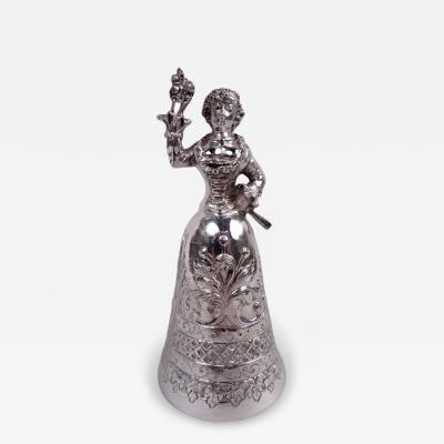 Antique German Hanau Silver Rococo Jungfrau Belle Bell