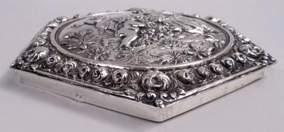 Antique German Rococo Flowers Frolics Silver Trinket Box
