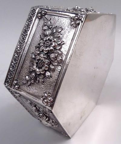 Antique German Rococo Flowers Frolics Silver Trinket Box