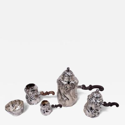 Antique German Rococo Silver 5 Piece Coffee Tea Set