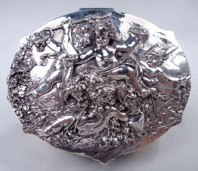 Antique German Rococo Silver Trinket Box with Cherub Frolics