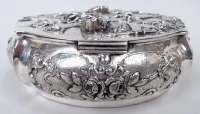 Antique German Rococo Silver Trinket Box with Cherub Frolics