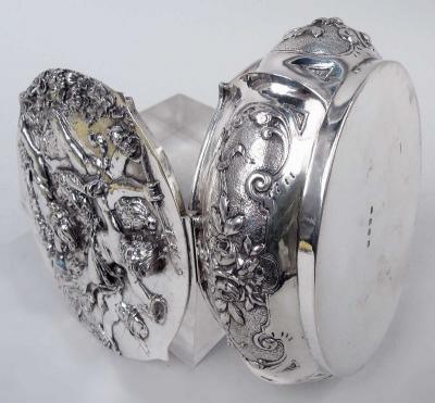 Antique German Rococo Silver Trinket Box with Cherub Frolics