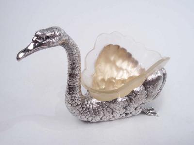 Antique German Silver Figural Swan Bird Bowl with Glass Liner