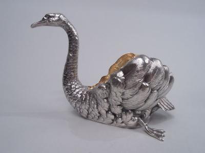 Antique German Silver Figural Swan Bird Bowl with Glass Liner