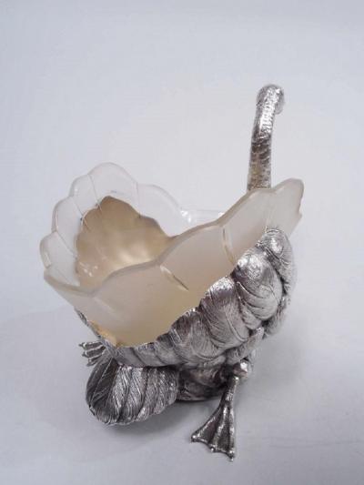 Antique German Silver Figural Swan Bird Bowl with Glass Liner