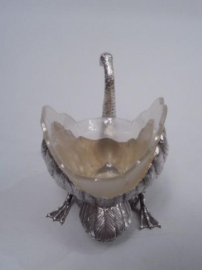 Antique German Silver Figural Swan Bird Bowl with Glass Liner