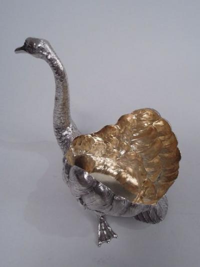 Antique German Silver Figural Swan Bird Bowl with Glass Liner