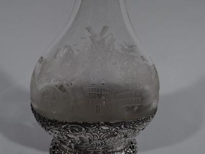 Antique German Silver Glass Windmill Decanter