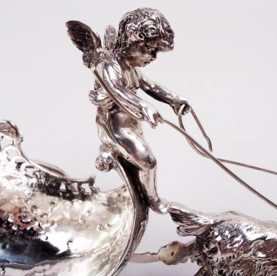 Antique German Silver Rococo Fantasy Goat Harnessed Cupid Coach