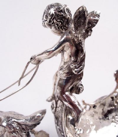 Antique German Silver Rococo Fantasy Goat Harnessed Cupid Coach