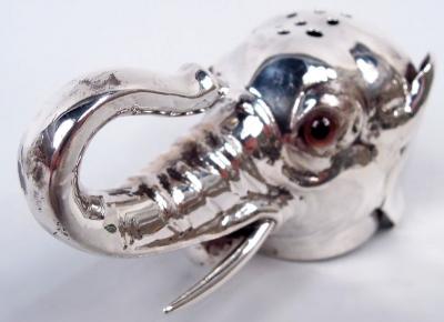 Antique German Sterling Silver Glass Figural Elephant Sugar Caster