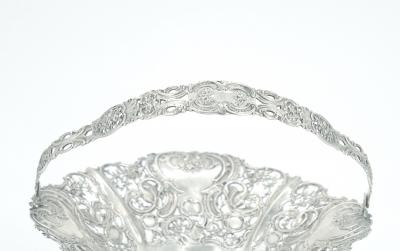 Antique German Sterling Silver Ornately Engraved Footed Handle Basket