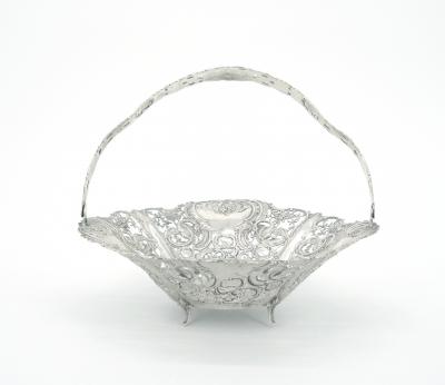 Antique German Sterling Silver Ornately Engraved Footed Handle Basket