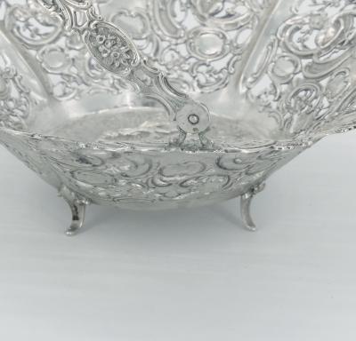 Antique German Sterling Silver Ornately Engraved Footed Handle Basket