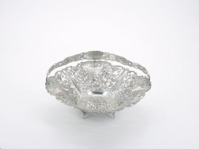 Antique German Sterling Silver Ornately Engraved Footed Handle Basket