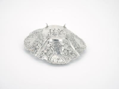 Antique German Sterling Silver Ornately Engraved Footed Handle Basket