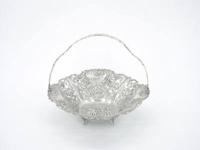 Antique German Sterling Silver Ornately Engraved Footed Handle Basket