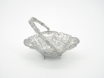 Antique German Sterling Silver Ornately Engraved Footed Handle Basket