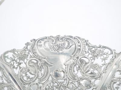 Antique German Sterling Silver Ornately Engraved Footed Handle Basket
