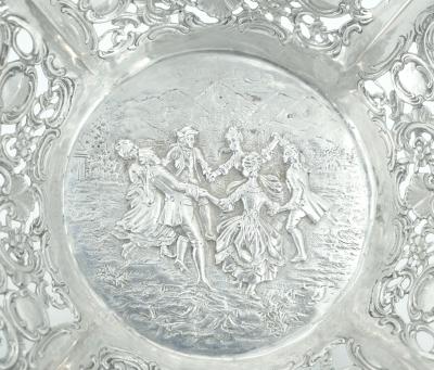 Antique German Sterling Silver Ornately Engraved Footed Handle Basket