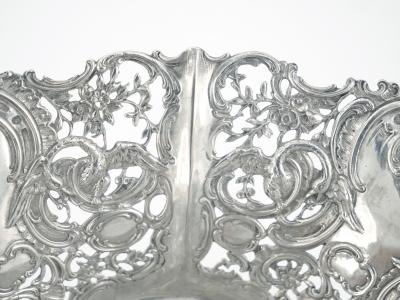 Antique German Sterling Silver Ornately Engraved Footed Handle Basket