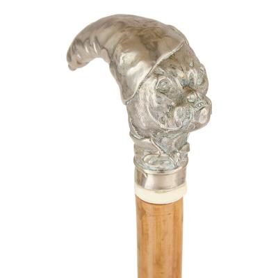 Antique German silver mounted dog shaped corkscrew cane