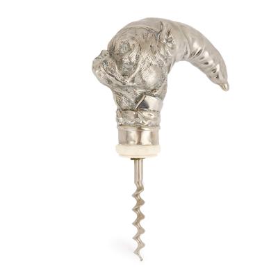 Antique German silver mounted dog shaped corkscrew cane