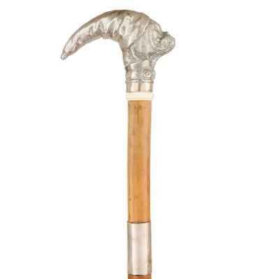 Antique German silver mounted dog shaped corkscrew cane
