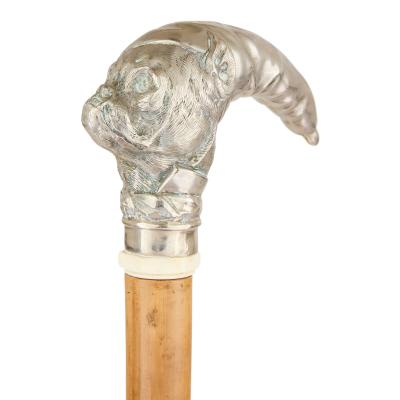 Antique German silver mounted dog shaped corkscrew cane