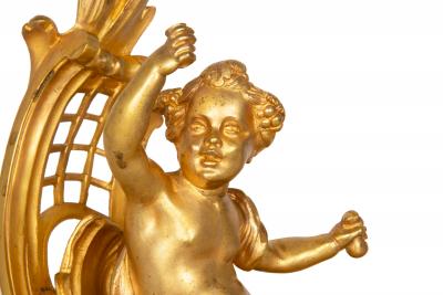 Antique Gilt Bronze Fireplace Fender with Chenets by Bouhon Paris