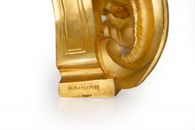 Antique Gilt Bronze Fireplace Fender with Chenets by Bouhon Paris
