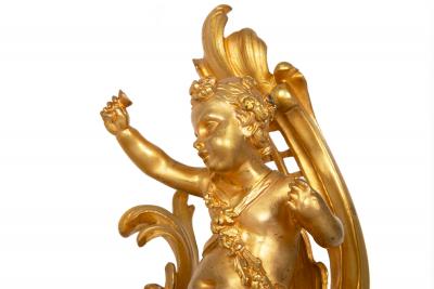 Antique Gilt Bronze Fireplace Fender with Chenets by Bouhon Paris