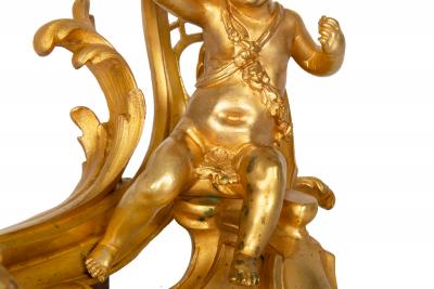 Antique Gilt Bronze Fireplace Fender with Chenets by Bouhon Paris