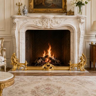 Antique Gilt Bronze Fireplace Fender with Chenets by Bouhon Paris