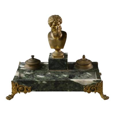 Antique Gilt Bronze Roman Bronze Bust of Lucius Verus on Marble Inkwell