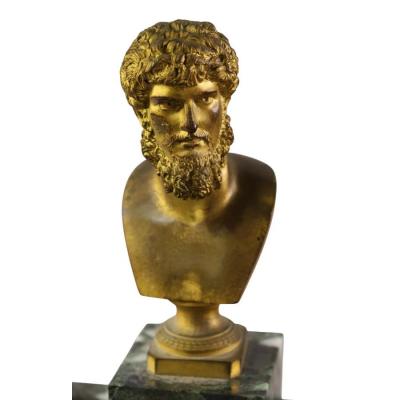 Antique Gilt Bronze Roman Bronze Bust of Lucius Verus on Marble Inkwell