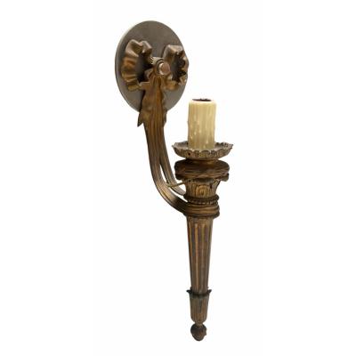Antique Gilt Bronze Torchere Wall Light Sconces a Pair