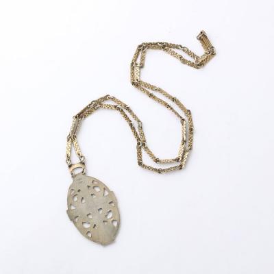 Antique Gilt Silver Enamel Decorated Openwork Cross Pendant Necklace