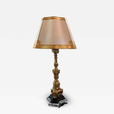 Antique Giltwood Candlestick Now a Designer Table Lamp Custom Shade